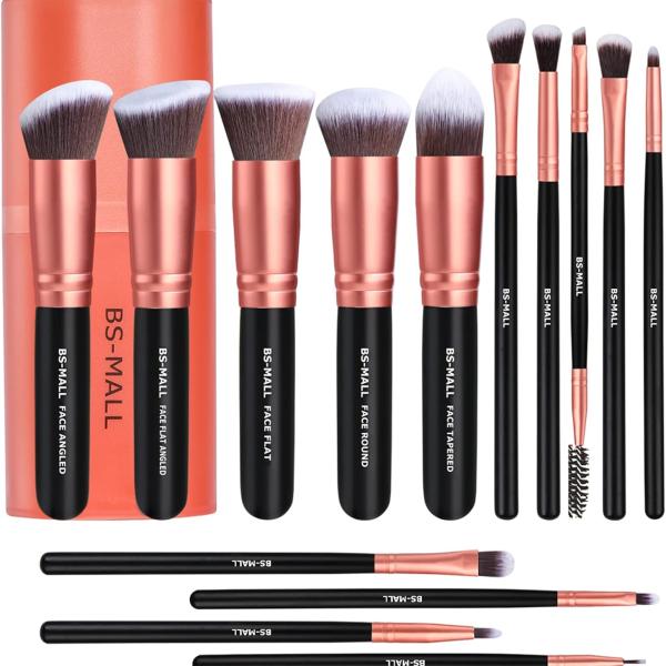 BSML(TM) Luxury 14pcs Makeup Brush Set Synthetic Foundation Powder Concealer Eyeshadow Palette Silver Black Rose Gold