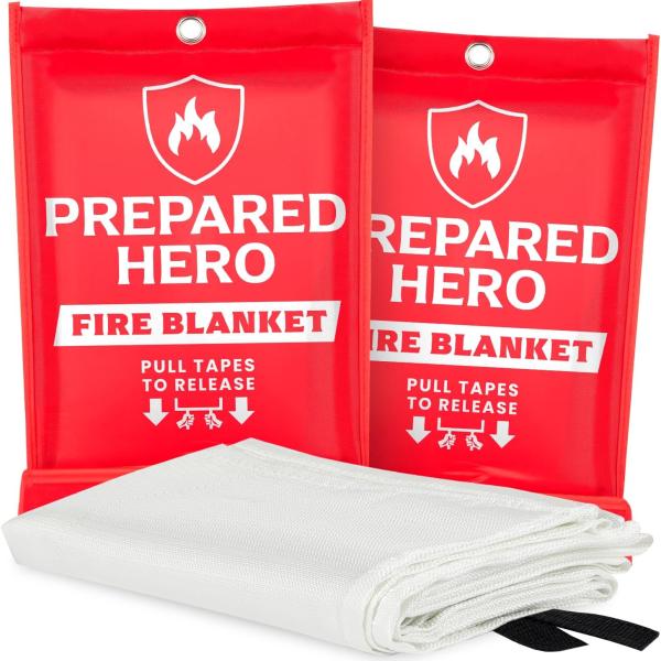 Prepared Hero Emergency Fire Blanket - 2 Pack - Fire Suppression Blanket for Kitchen, 40” x 40”, for Home, Fiberglass Fire Blanket.