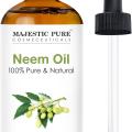 Majestic Pure Neem Oil for Plants and Essential Oil Blends, 100% Pure Cold Pressed, Great for Skin/Hair Care, Massage Oil, Nail, Acne and Dry Skin Moisturizer, 4 fl oz